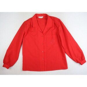 VINTAGE WOMEN'S RED LONG SLEEVE BUTTON-UP BLOUSE - LUCKY WINNER  - SIZE 12